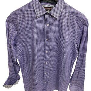 Johnston & Murphy Shirt Button Up Mens Medium Long Sleeve Dots Blue